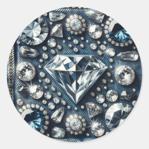 Denim & Diamonds Glamouröse Edelstein-Juwelen Runder Aufkleber