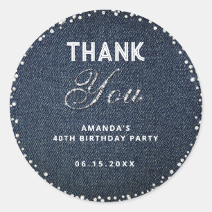 Denim Diamonds Glitzer Birthday Party Danke Runder Aufkleber