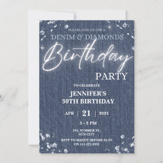 Denim Diamonds Glitzer Bling Elegant Geburtstag Einladung