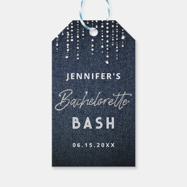 Denim Diamonds Glitzer Drippings Navy Bachelorette Geschenkanhänger (Vorderseite)