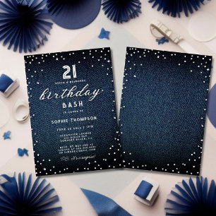 Denim Diamonds Glitzer Elegant 21. Geburtstag Part Einladung