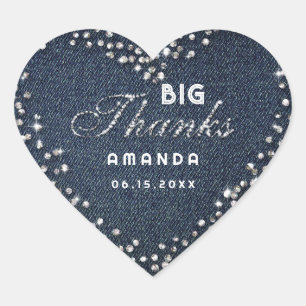 Denim Diamonds Glitzer Kristall Big Dankname Herz-Aufkleber