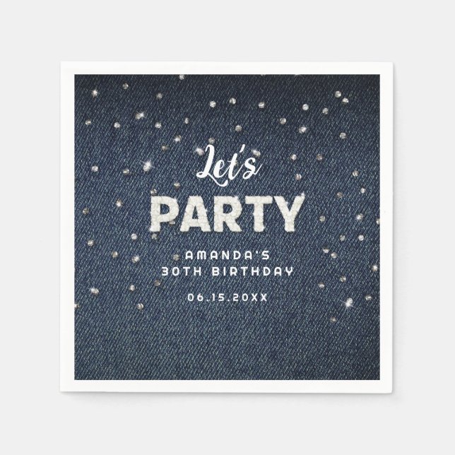 Denim Diamonds Glitzer Kristall Chic Let's Party Serviette (Vorderseite)