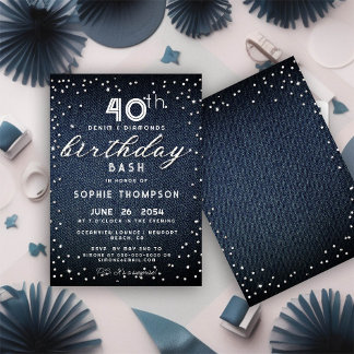 Denim Diamonds Glitzer Modernes 40. GeburtstagsPar Einladung
