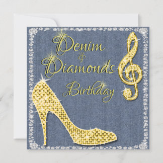Denim & Diamonds Gold 25. Geburtstag Einladung