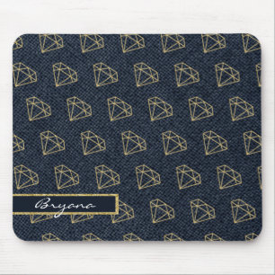 Denim & Diamonds Gold & Blue Glam Computer Mousepad