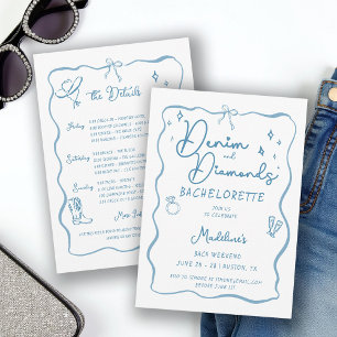 Denim Diamonds Hand Writing Bachelorette Route Einladung
