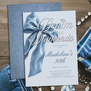 Denim Diamonds Hellblaues Band 30. Geburtstagsfeie Einladung