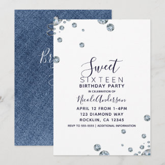 Denim & Diamonds Jean Birthday Sweet 16 Party Einladung