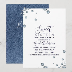 Denim & Diamonds Jeans Geburtstagsfeier Sweet 16 P Einladung