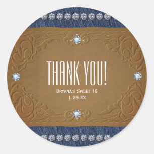 Denim & Diamonds Jeans Label Geburtstagsfeier Favo Runder Aufkleber