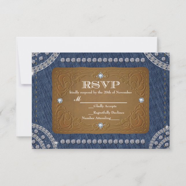 Denim & Diamonds Jeans Label Wedding RSVP Card (Vorderseite)