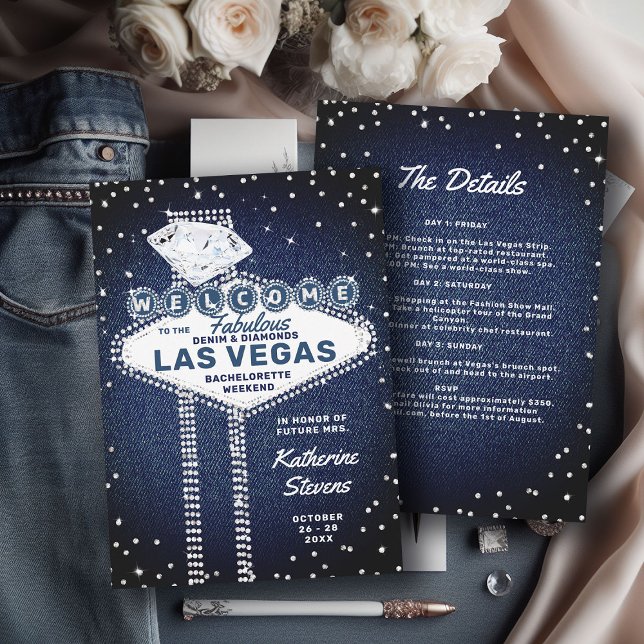 Denim Diamonds Las Vegas Bling Junggeselinnen-Absc Einladung (denim diamonds bachelorette party invitation weekend itinerary girls bridesmaids trip las vegas)