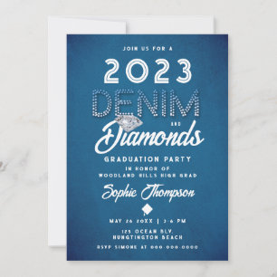 Denim Diamonds Lettering Modern Graduation Party Einladung