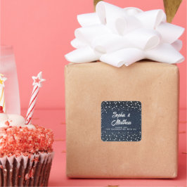 Denim Diamonds Pearls Blue Couple Polterabend Quadratischer Aufkleber