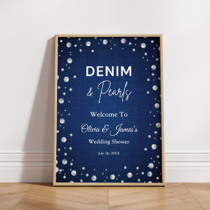 Denim Diamonds Pearls Blue Couple's Dusche Willkom Poster