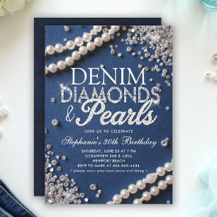 Denim Diamonds Pearls Chic Classy Stilvolle Geburt Einladung