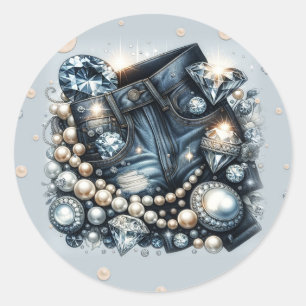 Denim Diamonds & Pearls Jeans Bling Birthday Party Runder Aufkleber