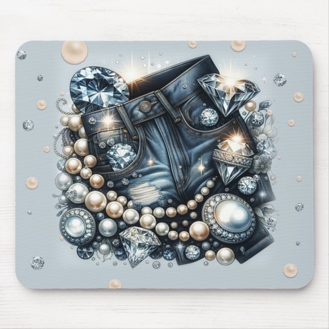 Denim Diamonds & Pearls Jeans Bling Mousepad (Vorne)