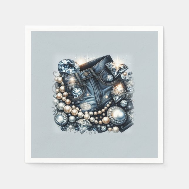 Denim Diamonds & Pearls Jeans Bling Party Serviette (Vorderseite)