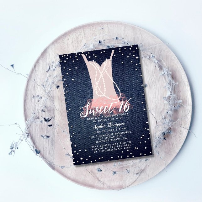 Denim Diamonds Pearls Tutu Sweet 16 Geburtstagspar Einladung (Von Creator hochgeladen)