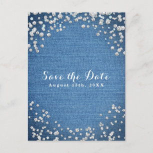 Denim & Diamonds Scattered Bling Save the Date Ankündigungspostkarte