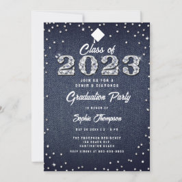 Denim Diamonds Script Indigo 2023 Graduation Party Einladung