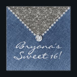 Denim Diamonds Silver Glitzer Sweet 16 Einladung<br><div class="desc">Denim Diamonds Silver Glitzer Sweet 16 Einladung.Anpassen für jedes Ereignis.</div>