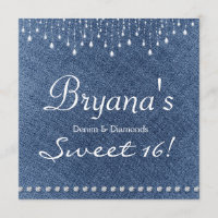 Denim Diamonds Sparkle Bling Sweet 16 Einladung