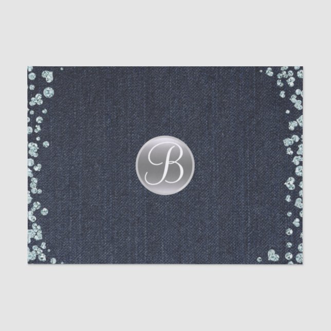 Denim Diamonds Sparkle Glam Monogram Initial Seidenpapier (Vorderseite)