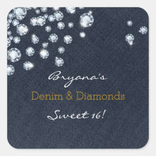 Denim & Diamonds Sweet 16 Geburtstagsfeier Aufkleb Quadratischer Aufkleber
