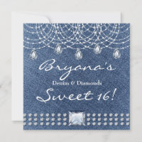 Denim Diamonds Teardrop Bling Sweet 16 Einladung
