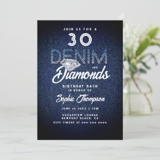 Denim Diamonds Typografie 30. Geburtstags-Party Einladung
