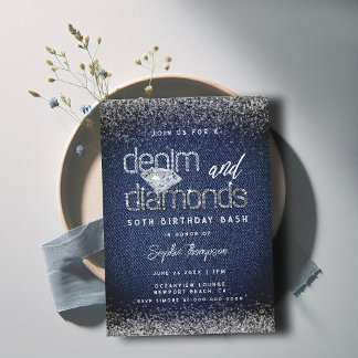 Denim Diamonds Typografie Chic 50. Geburtstagspart Einladung