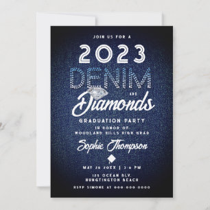 Denim Diamonds Typografy Modern Graduation Party Einladung