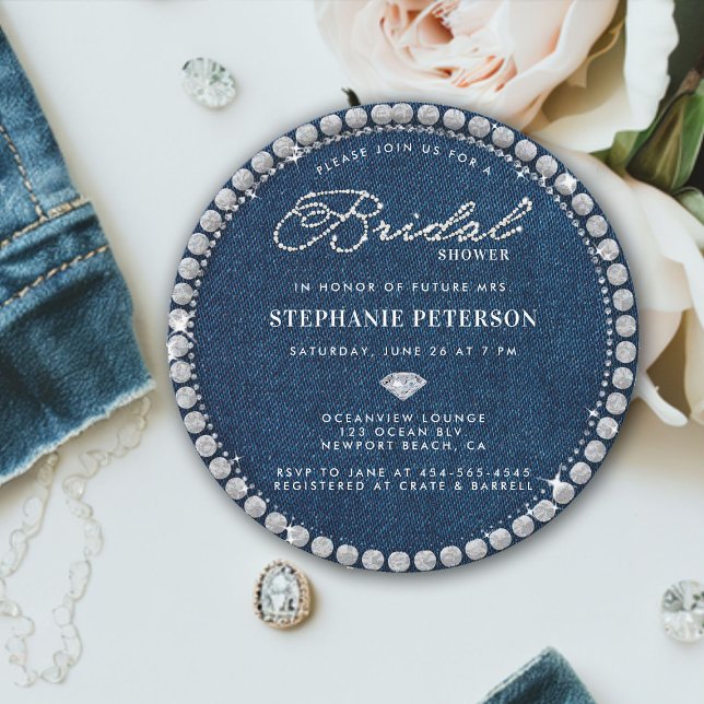 Denim Diamonds Wedding Ring Einzigartiges Brautpar Einladung (denim and diamonds bridal shower invitation big sparkler ring classy stylish chic modern romantic )