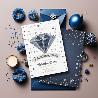 Denim Diamonds White Blue Glitzer 40. Geburtstag Einladung