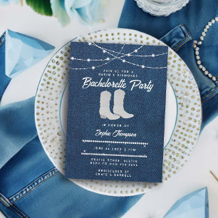 Denim Diamonds White Boots Lights Bachelorette Einladung
