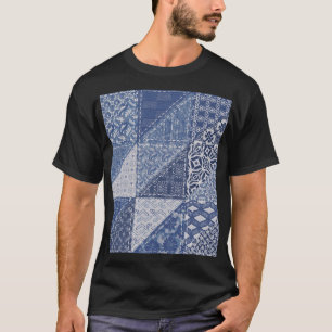 Denim-Dreieck-Patchwork-Vintage-Textur. T-Shirt