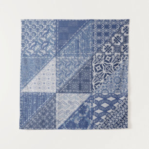 Denim-Dreieck-Patchwork-Vintage-Textur. Wandteppich
