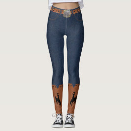 Denim-Druck-Leggings Gurt und CowboystiefelBronc Leggings
