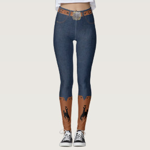 Denim-Druck-Leggings Gurt und CowboystiefelBronc Leggings