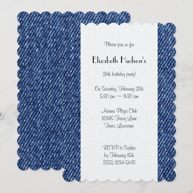 Denim Fabric, Denim Texture, Blue Denim, Birthday Einladung (Vorne/Hinten)