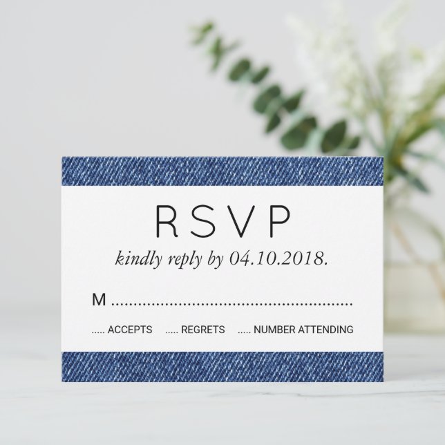 Denim Fabric, Denim Texture, Blue Denim, Hochzeit RSVP Karte (Stehend Vorderseite)