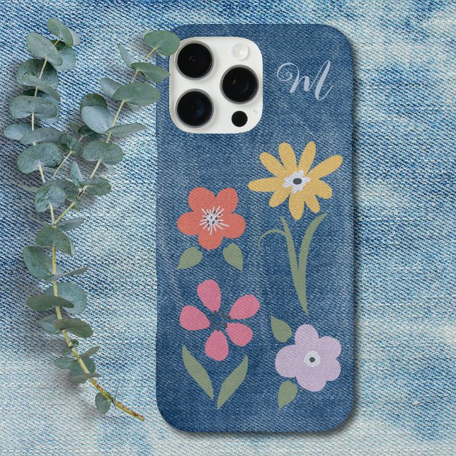 Denim Fabric Floral Monogram Case-Mate iPhone Hülle (Von Creator hochgeladen)