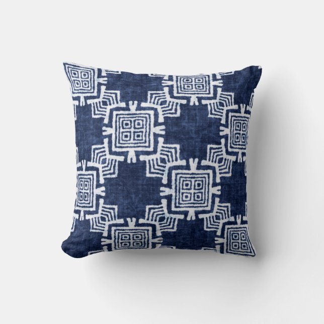 Denim farbige Stammesmuster Kissen (Vorderseite)
