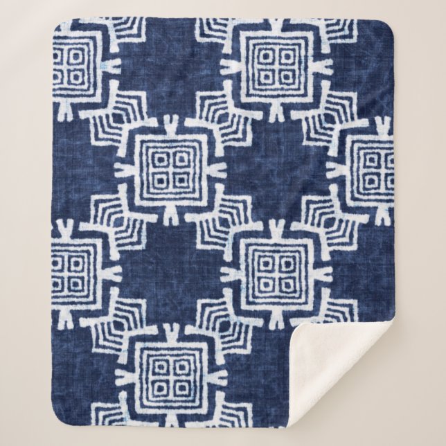 Denim farbige Stammesmuster Sherpadecke (Vorderseite)