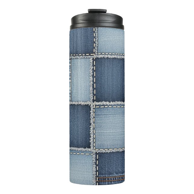Denim-Flicken Thermosbecher (Vorderseite)