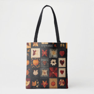Denim Folk Art Quilt Muster Rustikales Herbstpfl