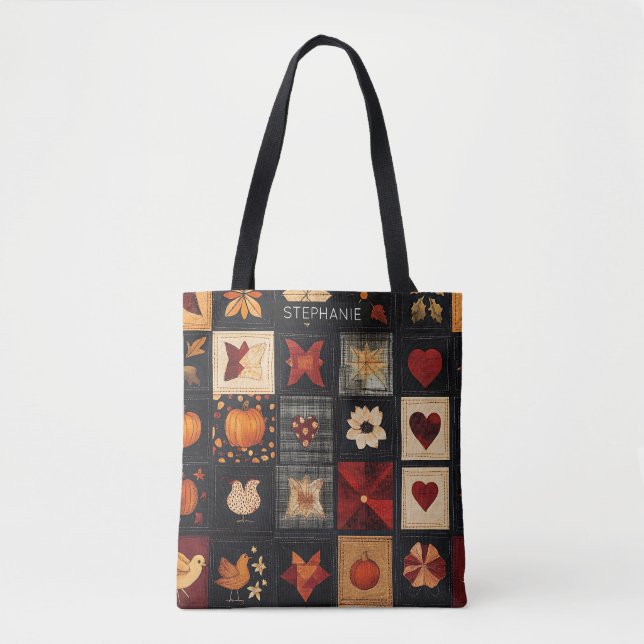 Denim Folk Art Quilt Muster | Rustikales Herbstpfl (Vorderseite)
